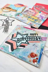 Mixed-Media-Grußkarten mit den Stanzmotiven Celebrate, Congrats und Happy Birthday