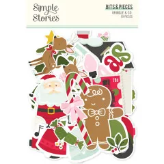Simple Stories Bits & Pieces Die-Cuts Kringle & Co.: Verpackung mit Weihnachtsmann, Lebkuchenmann, Reh und Zuckerstange, 99 Teile