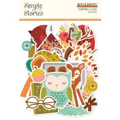 Simple Stories Bits & Pieces Die-Cuts Pumpkins & Plaid: Verpackung mit herbstlichen Motiven wie Eule, Reh, Kardinal und Katze, 104 Teile