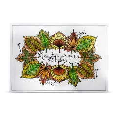 Weiße Karte mit Kranz aus kolorierten Herbstblättern und Spruch Do what makes your soul shine