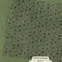 Gotikgrün Papier mit schwarzem Blütenmotiv und Blättern, organisches Muster