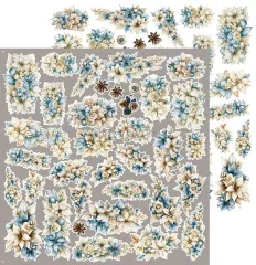 Zusätzliche Bögen mit blauen und cremefarbenen Blumenmotiven aus der Kollektion Snow Games