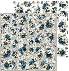 Stanzteile-Bogen mit Blumensträußen in Blau, Weiß und Brauntönen