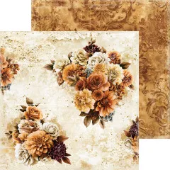 Doppelseitiges Motivpapier mit herbstlichen Blumenbouquets in Braun und Beige