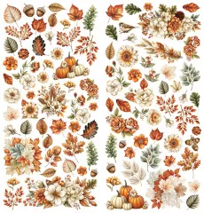 Zwei Laser-Cut-Bögen mit Herbstblättern, Eicheln, Kürbissen, Blüten und Vögeln