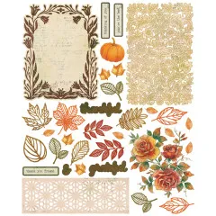 Laser-Cut-Bogen mit Rankenrahmen, Blattwerk, Kürbis, Rosen und Schriftzügen thankful und grateful