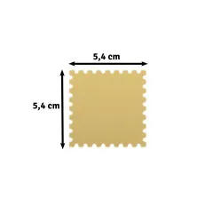 Maßangabe der gestanzten Briefmarkenform Super Jumbo mit 5,4 x 5,4 cm.