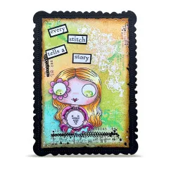 Bunte Mixed-Media-Karte mit Janet Klein Stempel und Spruch-Elementen