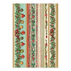Doppelseitiges Cardstock-Papier mit Bordüren-Streifen und Schriftzug 'Cheery Christmas Greetings'.
