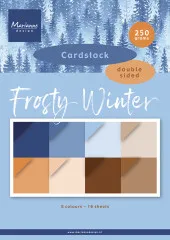 Verpackung des Marianne Design Cardstock Frosty Winter mit Vorschau der 8 Farbtöne