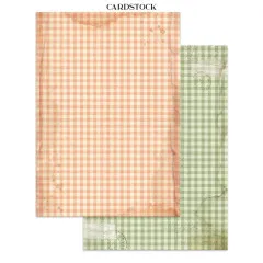 Zwei Cardstock-Seiten mit Karo-Muster in Creme-Rosa und Grün, Vintage-Look, für Hintergrund und Gestaltung