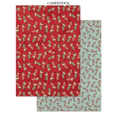 Doppelseitiges Cardstock-Papier mit Strumpf-Muster und Zuckerstangen-Muster.