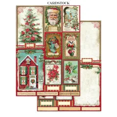 Doppelseitiges Cardstock-Papier mit Weihnachtskarten-Motiven und Schriftfeld.