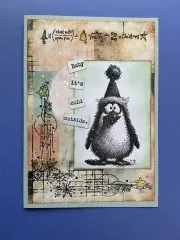 Beispielkarte mit gestempeltem Cheery Penguin Motiv und Spruch „Baby it's cold outside".