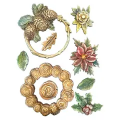 Bemaltes Ergebnis der Stamperia Silikonform 'Christmas Garlands' mit Poinsettia und Stechpalme.