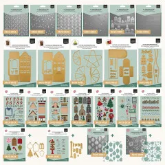 Übersicht der Christmas Village Kollektion mit Embossingfoldern, Stanzschablonen und Clear Stamps
