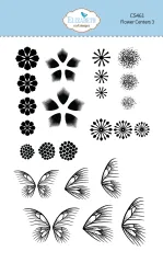 Verpackung des Clear-Stamp-Sets "Flower Centers 3" mit Blütenzentren- und Schmetterlingsflügel-Motiven.