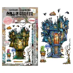 Clear Stamps Nr. 1504 Whispers of Halloween - Set mit 8 Stempeln auf Bogen, Verpackung mit Vorschau der Stempel und Anwendungsbeispiele