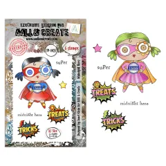 Clear Stamps Nr. 1427 Costume Chronicles Midnight Hero mit 6 Stempeln, Designerin Janet Klein, AALL & Create