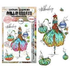 Clear Stamps Set Pumpkin Moonlight mit 5 Stempeln: Pumpkin Fairy, Kürbisse und Halloween-Schriftzug von Soizic für AALL and Create