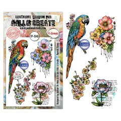 Aall & Create Clear Stamps Hearted Nature Parrot Song Stempelset A6 mit Papagei und Blumen