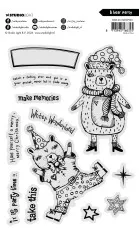 Clear Stamps A bear party Schwarz-Weiß Ansicht aller 12 Stempel mit Bären, Sternen und Schriftzügen, Gesamtübersicht