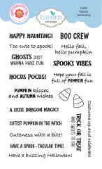Clear Stamps Spooky Sentiments von Elizabeth Craft Designs mit 18 Halloween-Sprüchen in Schwarz auf weißem Grund