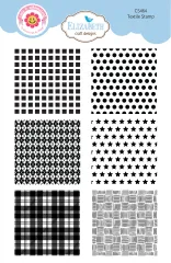Clear Stamp Set Textile Stamp CS464 mit 6 Mustern: Karo, Punkte, Sterne, Rauten, Tartan und Gitterlinien in Schwarz