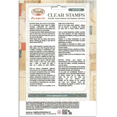 Rückseite der Stamperia Clear Stamps Verpackung mit mehrsprachigen Anwendungshinweisen und Produktinformationen