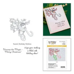 Kolorierte Weihnachtskarte mit Maxwell im Stiefel und Spruch „Hope your stocking is filled with holiday cheer!“