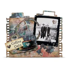 Mixed-Media-Collage mit Schwarz-Weiß-Foto, Kaffeetasse und Tag Coffee Date