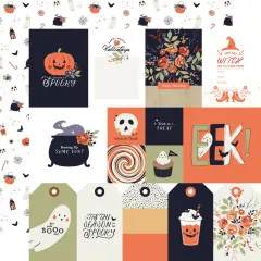 Cut-apart-Elementbogen mit Halloween-Journaling-Karten, Anhängern und Sprüchen wie „So cute it's spooky" und „Eek!".