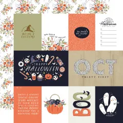 Weiterer Cut-apart-Elementbogen mit Halloween-Sprüchen, Blumenmotiven und der Karte „Happy Halloween".