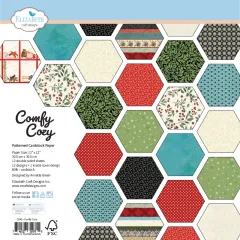 Elizabeth Craft Designs Comfy Cozy Papierblock 12x12 mit 12 doppelseitigen Bögen in Grün, Rot, Türkis und Schwarz mit Mustern