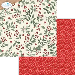 Comfy Cozy Papier Beeren- und Blütenmuster auf Creme und Rot Doppelbogendetail