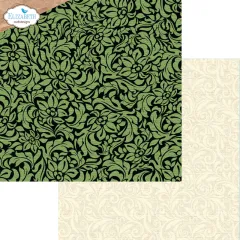 Comfy Cozy Papier Grünes Ornamentmuster und Creme Scrollmuster Doppelbogen