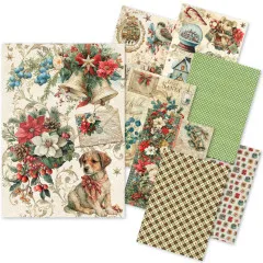 Übersicht aller 8 Reispapier-Bögen im Design „Cozy Christmas“ mit klassisch-roten Weihnachtsmotiven