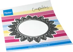 Craftables Open Ice Crystal Stanzschablone mit zwei schwarzen Eiskristall-Rahmen auf Packung mit farbigen Streifen