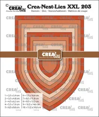 Zehn verschachtelte Banner-Stanzen in Church-Arch-Form mit glattem Rand, Größen von 2,5 x 3,4 bis 11,5 x 16 cm
