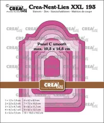 Verpackungsfoto der CREAlies Crea-Nest-Lies XXL Nr. 193 mit ineinander verschachtelten pinkfarbenen Panel-C-Etikettenstanzen in geschwungener Form