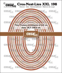 Verpackungsfoto der CREAlies Crea-Nest-Lies XXL Nr. 198 mit ineinander verschachtelten orangefarbenen Oval-Rahmenstanzen
