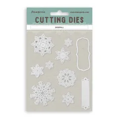 Verpackung der Stamperia Stanzformen "Christmas Snowfall" mit Schneeflocken- und Etikettenformen.