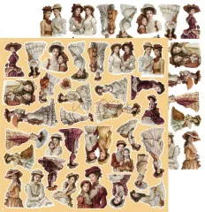 Papierbogen mit nostalgischen Damenfiguren in historischen Kleidern