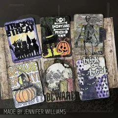 Mehrere dekorative ATC-Karten mit Halloween- und Gruselmotiven