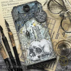 Gestaltetes Halloween-Tag als Designbeispiel mit Tim Holtz Foreboding Stempeln