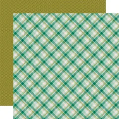Doppelseitiges 12x12 Designerpapier: diagonales mintgrün-goldenes Karomuster, Rückseite olivgrünes Rautenmuster