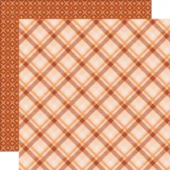 Doppelseitiges 12x12 Designerpapier: diagonales terrakotta-pfirsichfarbenes Karomuster, Rückseite rostbraunes Rautenmuster