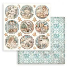 Stamperia 2-seitiges 12x12 Designpapier - White Christmas - Rounds