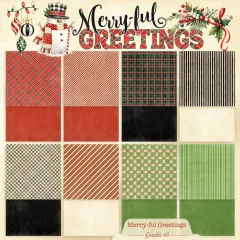 Alle 8 Designs des Merry-ful Greetings Paper Pads im Überblick: Karomuster, Streifen und einfarbige Bögen, doppelseitig bedruckt
