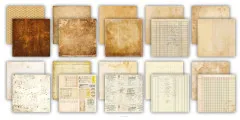 Übersicht der Papiere: gealterte Brauntöne, Rautenmuster, Handschrift, Kontobuch- und Rasterseiten